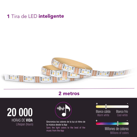 Tira de LED inteligente 2 metros; luz blanca fría o cálida, multicolor RGB+CCT (LC-1397)