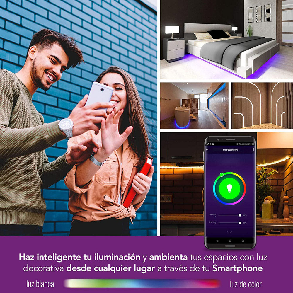 Tira de LED inteligente metros; luz blanca fría o cálida