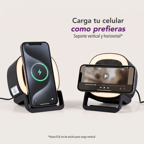 Bocina Bluetooth 3 en 1 con Carga Inalámbrica de hasta 15 W y Luz LED Multicolor| LC-1437