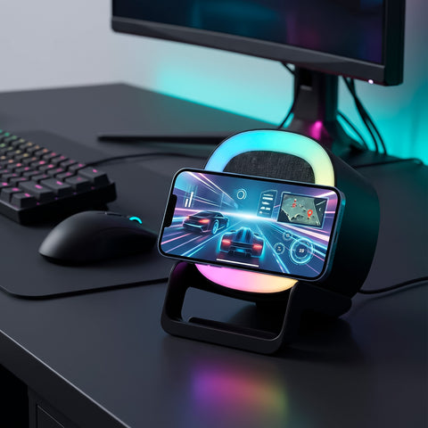 Bocina Bluetooth 3 en 1 con Carga Inalámbrica de hasta 15 W y Luz LED Multicolor| LC-1437