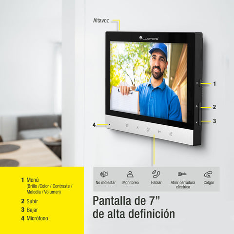Video Interfón HD de 7" con Chapa Eléctrica Incluida (LC-1415)