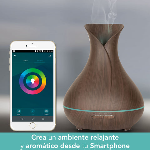 Difusor de Aroma Inteligente Wi-Fi de 400 ml con Luz Multicolor y Acabado Tipo Madera | LC-1338