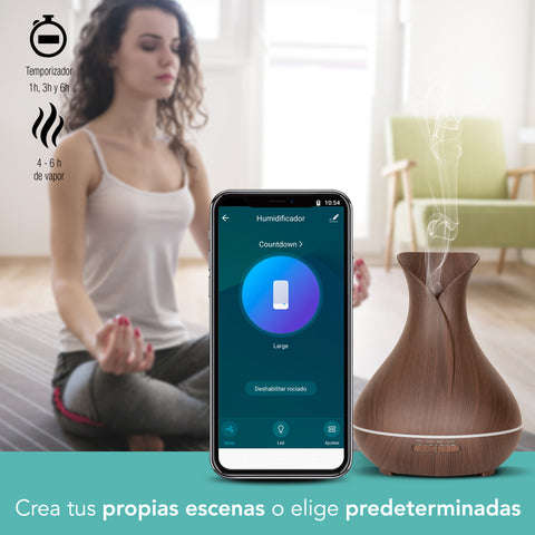 Difusor de Aroma Inteligente Wi-Fi de 400 ml con Luz Multicolor y Acabado Tipo Madera | LC-1338