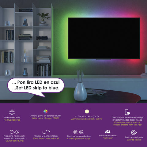 Tira de LED inteligente 5 metros; luz blanca fría o cálida, multicolor RGB+CCT (LC-1369)