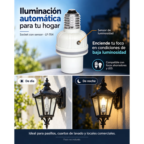 Socket con Sensor de Luz: Encendido al Anochecer y Apagado al Amanecer |  Lloyd’s LF-704