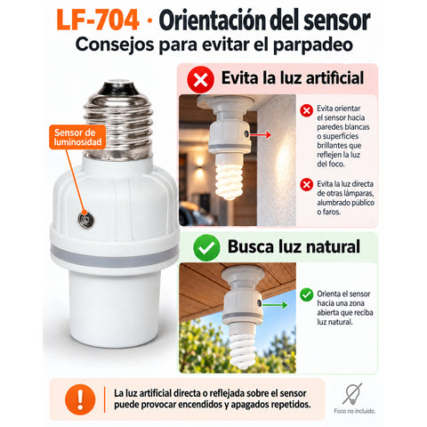 Socket con Sensor de Luz: Encendido al Anochecer y Apagado al Amanecer |  Lloyd’s LF-704