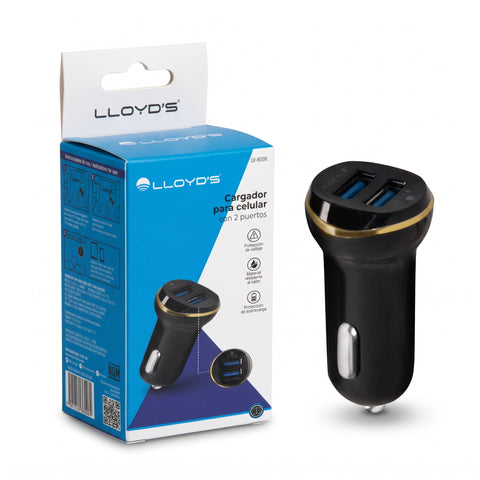 Cargador para Auto con 2 Puertos USB e Indicador LED | LV-8006