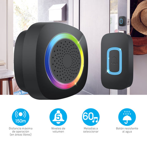 Timbre Inalámbrico Premium con Alerta Visual RGB (LT-738)