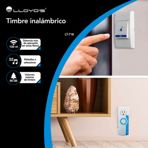 Timbre Inalámbrico con 32 Melodías, Aviso Luminoso y Alcance de hasta 100 m | LT-718