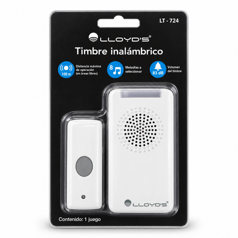 Timbre Inalámbrico Portátil con Clip, Aviso Luminoso y 8 Melodías | LT-724