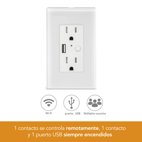 Contacto de pared WiFi inteligente de 2 Plugs + 1 Puerto Usb  (LC-1280)